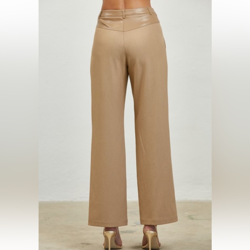 A48. Tan Faux Leather Belted Vest & Pants Set - Picture 6 of 8